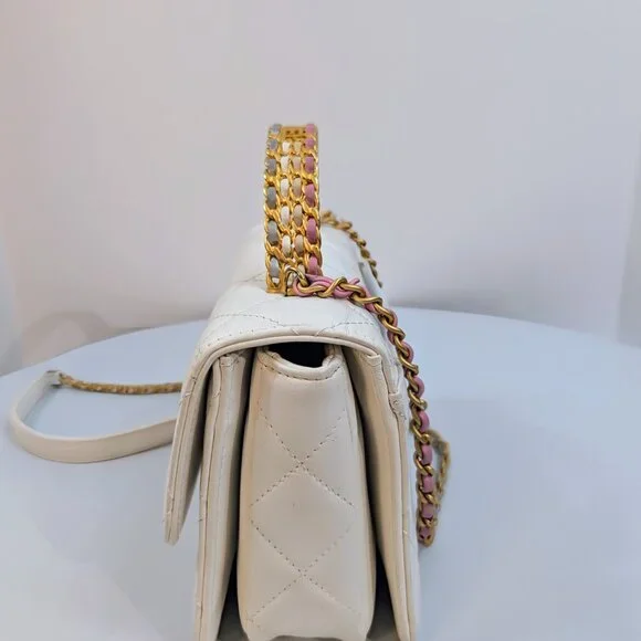 Chanel 19 White Lambskin Small Flap Bag with Pink/Blue Hardware - Picture 2 of 14